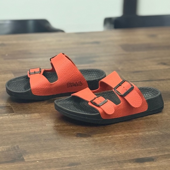 Birkenstock Orange and Black Sandals with Adjustable Straps - Picture 1 of 8